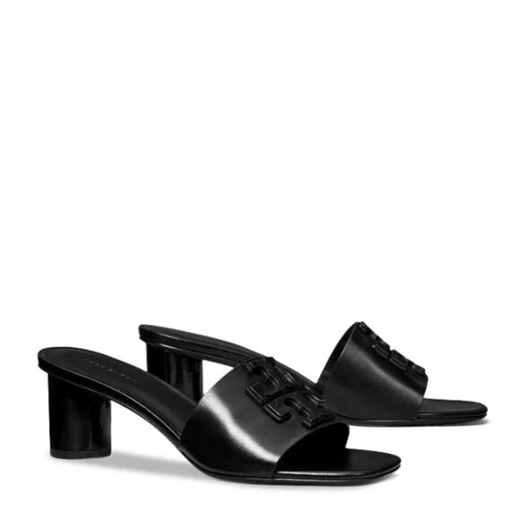 $339 Tory Burch Ines Boho Black Real Leather Casual Summer Spring Logo Sandal - Picture 1 of 16